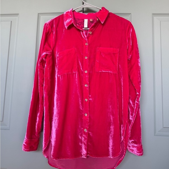 Pilcro Tops - Pilcro Hadley for Anthropologie Pink Velvet Button-Up Shirt